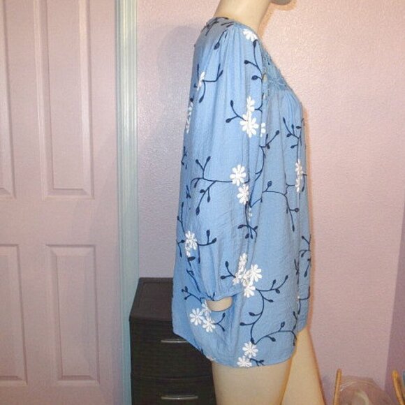 Anthropologie Kindred CROCHET Embroidered TUNIC Size 2X Top 3/4 PUFF SLEEVE Boho - Picture 5 of 7